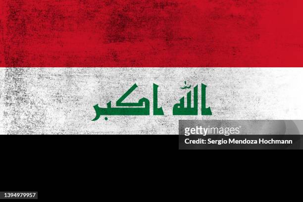 flag of iraq with a grunge texture, iraqi flag - iraqi flag stock pictures, royalty-free photos & images
