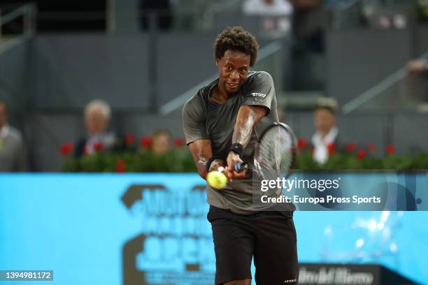 Gael Monfils of France in action against Carlos Gimeno Valero of Spain during the Mutua Madrid Open 2022 celebrated at La Caja Magica on May 02 in...