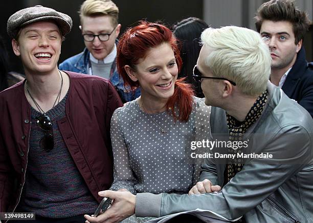Freddie Fox, Emilia Fox and singer Mr Hudson are seen at the front row at the Topman Autumn/Winter 2012 show at London Fashion Week at The Royal...