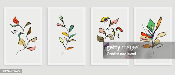 vector botanical wall art on set hand drawing abstract colorful plant art for print cover card design banner pattern,abstract backgrounds - embellished suit stock illustrations