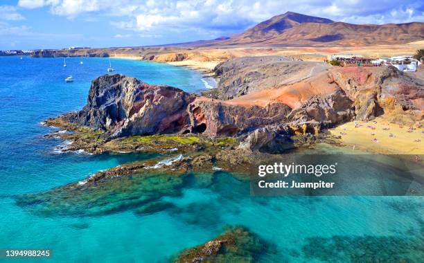 elevated view of papagayo beach, lanzarote. canary islands - lanzarote stockfoto's en -beelden