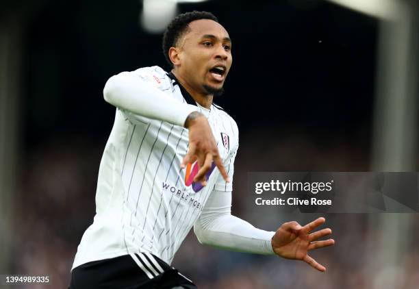 Kenny Tete of Fulham celebrates scoring their side's second goal during the Sky Bet Championship match between Fulham and Luton Town at Craven...