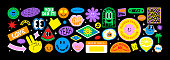 Colorful happy smiling face label shape set