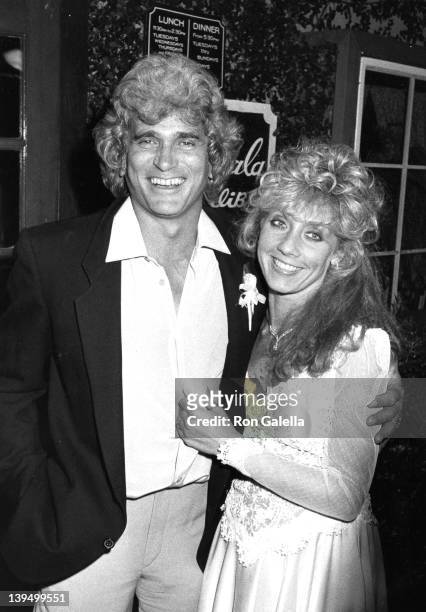 Actor Michael Landon and wife Cindy Clerico attend Michael Landon-Cindy Clerico Wedding Reception on February 14, 1983 at La Scala Restaurant in...