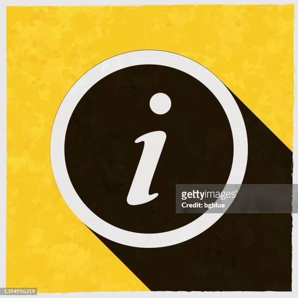 stockillustraties, clipart, cartoons en iconen met information. icon with long shadow on textured yellow background - information symbol