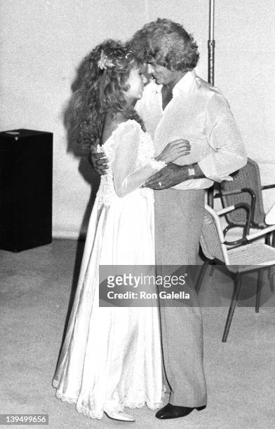 Actor Michael Landon and wife Cindy Clerico attend the party for Michael Landon-Cindy Clerico Wedding on February 14, 1983 at Michael Landon's home...