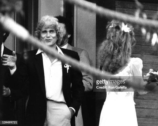 Actor Michael Landon and wife Cindy Clerico attend the party for Michael Landon-Cindy Clerico Wedding on February 14, 1983 at Michael Landon's home...