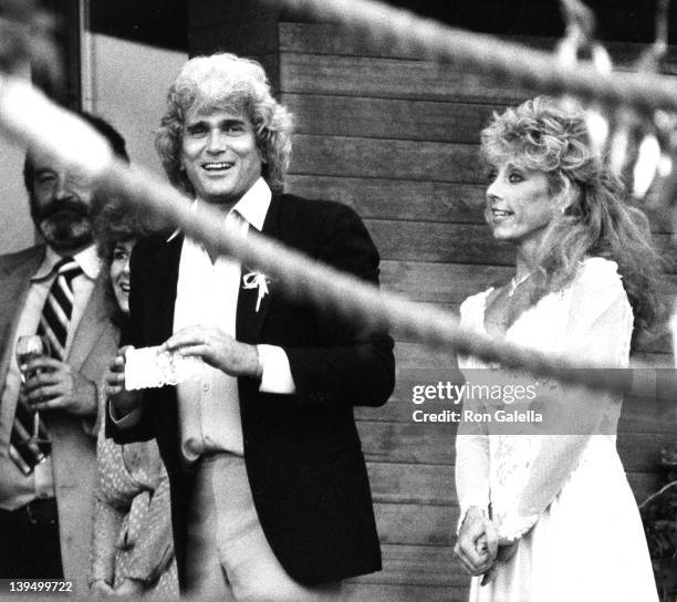 Actor Michael Landon and wife Cindy Clerico attend the party for Michael Landon-Cindy Clerico Wedding on February 14, 1983 at Michael Landon's home...