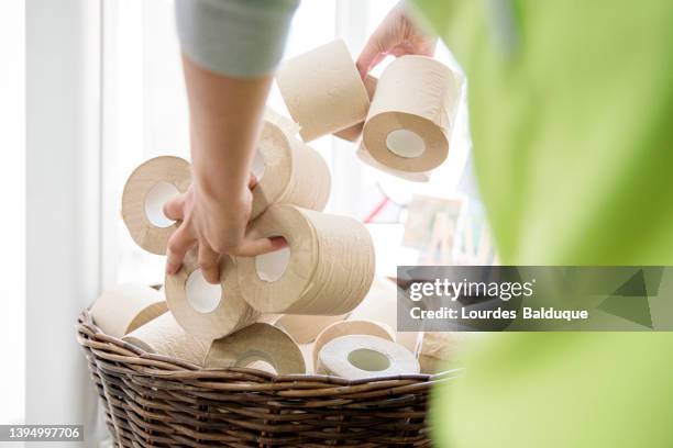 ecological toilet paper rolls, recycled paper in a zero waste store - toilet paper stock pictures, royalty-free photos & images