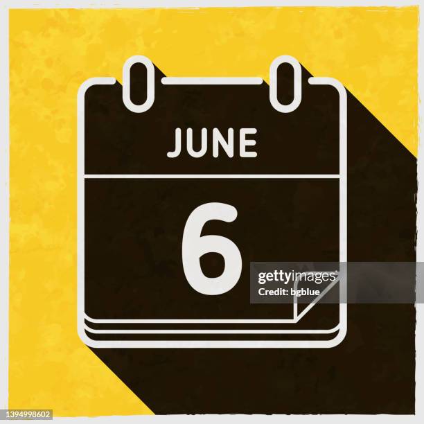 june 6. icon with long shadow on textured yellow background - time running out stock illustrations