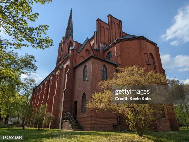 view of gertraud church's (german: gertraudenkirche or st. gertraud kirche) back in frankfurt (oder), brandenburg, germany. - francoforte oder foto e immagini stock