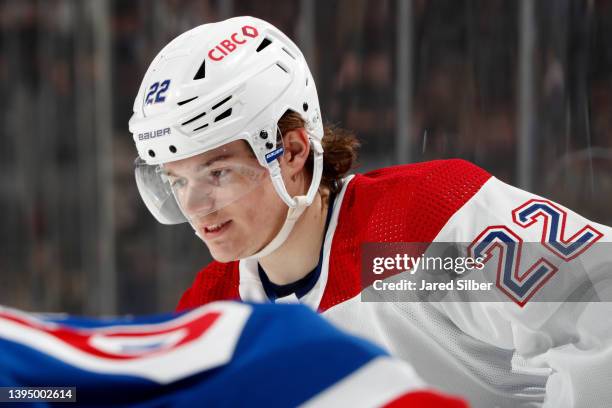 Cole Caufield of the Montreal Canadiens skates against the New York Rangers at Madison Square Garden on April 27, 2022 in New York City.