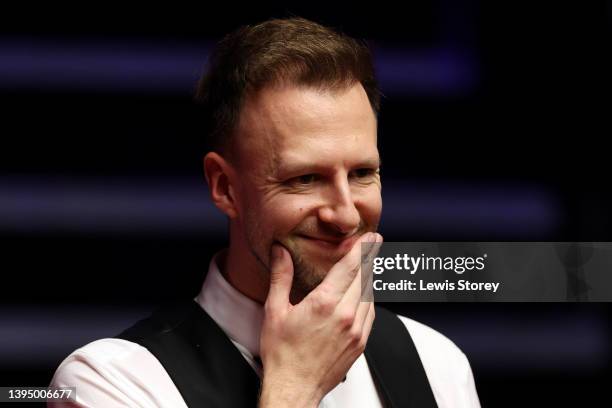 Judd Trump of England reacts during the Betfred World Snooker Championship Final match between Judd Trump of England and Ronnie O'Sullivan of England...