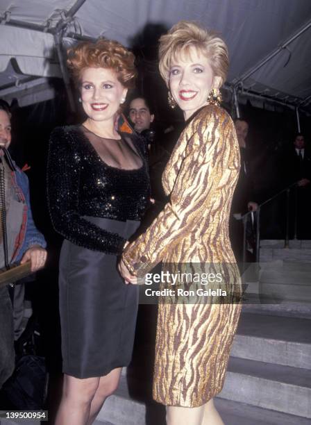Cosmetic entrepreneur Georgette Mosbacher and her sister Lyn Paulsin attend the Vogue Magazine's 100th Anniversary Celebration on April 2, 1992 at...