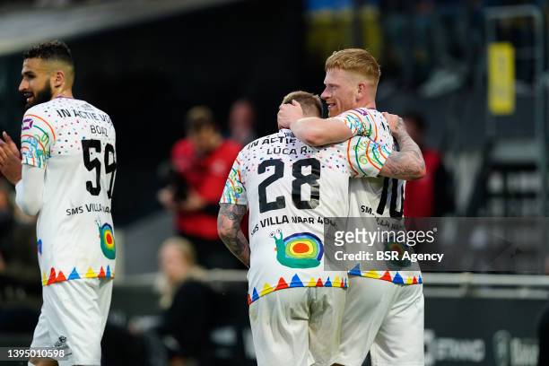The 3-0 from Richard van der Venne of RKC Waalwijk celebrates his goal with his teammates during the Dutch Eredivisie match between RKC Waalwijk and...
