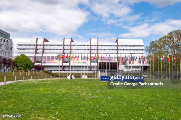 exterior of the building of the council of europe (the palace of europe) in strasbourg, france - straßburg stock-fotos und bilder