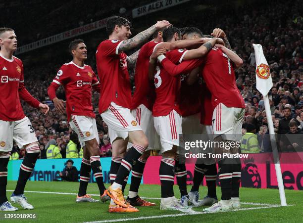 Cristiano Ronaldo of Manchester United celebrates scoring their second goal but the goal is ruled offside during the Premier League match between...