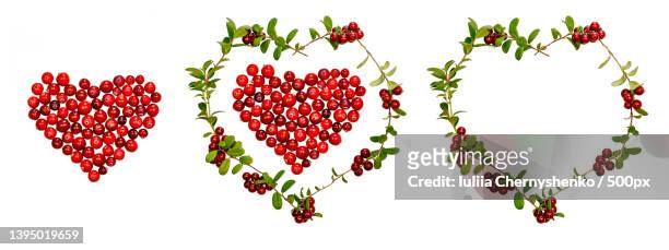 berry hearts are isolated on a white background - cranberry heart stock pictures, royalty-free photos & images