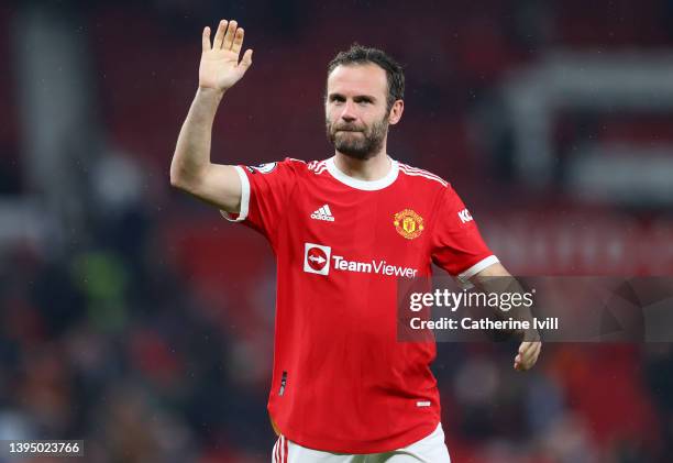 Juan Mata of Manchester United interacts with the crowd after the final whistle of the Premier League match between Manchester United and Brentford...