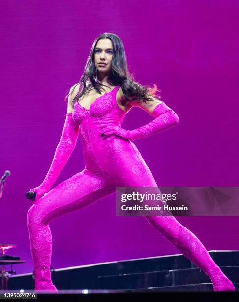 Dua Lipa performs live at The O2 Arena at part of her Future Nostalgia Tour on May 02, 2022 in London, England.