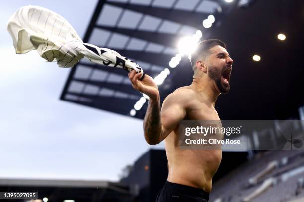 Aleksandar Mitrovic of Fulham celebrates scoring their side's seventh goal during the Sky Bet Championship match between Fulham and Luton Town at...