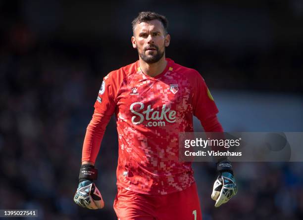 Watford goalkeeper Ben Foster during the Premier League match between Manchester City and Watford at Etihad Stadium on April 23, 2022 in Manchester,...