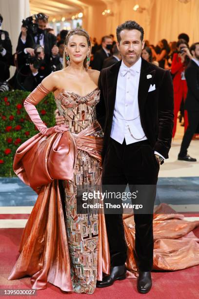 Met Gala Co-Chairs Blake Lively and Ryan Reynolds attend The 2022 Met Gala Celebrating "In America: An Anthology of Fashion" at The Metropolitan...