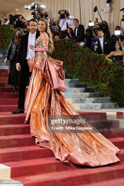 Met Gala Co-Chairs Ryan Reynolds and Blake Lively attend The 2022 Met Gala Celebrating "In America: An Anthology of Fashion" at The Metropolitan...