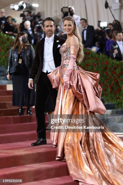 Met Gala Co-Chairs Ryan Reynolds and Blake Lively attend The 2022 Met Gala Celebrating "In America: An Anthology of Fashion" at The Metropolitan...