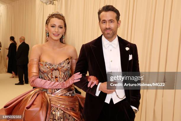 Met Gala Co-Chairs Blake Lively and Ryan Reynolds arrive at The 2022 Met Gala Celebrating "In America: An Anthology of Fashion" at The Metropolitan...