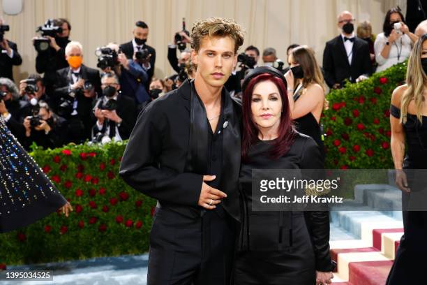 Austin Butler and Priscilla Presley attend The 2022 Met Gala Celebrating "In America: An Anthology of Fashion" at The Metropolitan Museum of Art on...