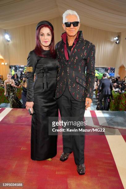 Priscilla Presley and Baz Luhrmann arrive at The 2022 Met Gala Celebrating "In America: An Anthology of Fashion" at The Metropolitan Museum of Art on...