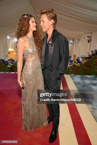 Kaia Gerber and Austin Butler arrive at The 2022 Met Gala Celebrating "In America: An Anthology of Fashion" at The Metropolitan Museum of Art on May...