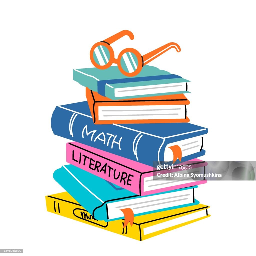 Stack Of Books Pile Of School Textbooks Hand Drawn Illustrations In ...