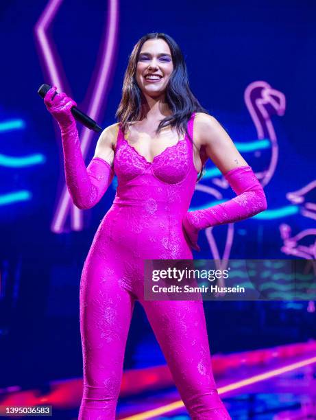 Dua Lipa performs live at The O2 Arena at part of her Future Nostalgia Tour on May 02, 2022 in London, England.