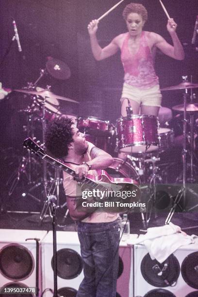 July 2003: MANDATORY CREDIT Bill Tompkins/Getty Images Lenny Kravitz and Craig Ross perform July 2003 in Miami.