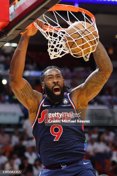 DeAndre Jordan of the Philadelphia 76ers against the Miami Heat during the first half in Game One of the Eastern Conference Semifinals at FTX Arena...
