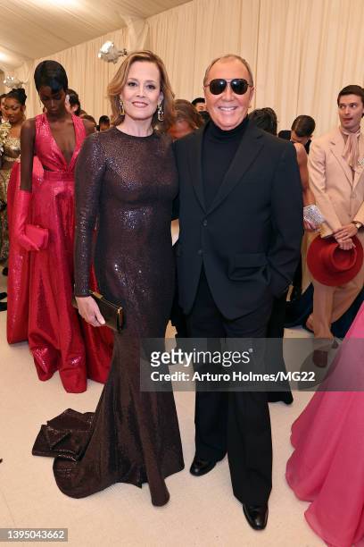 Sigourney Weaver and Michael Kors arrive at The 2022 Met Gala Celebrating "In America: An Anthology of Fashion" at The Metropolitan Museum of Art on...