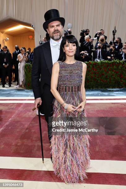 David Harbour and Lily Allen attend The 2022 Met Gala Celebrating "In America: An Anthology of Fashion" at The Metropolitan Museum of Art on May 02,...