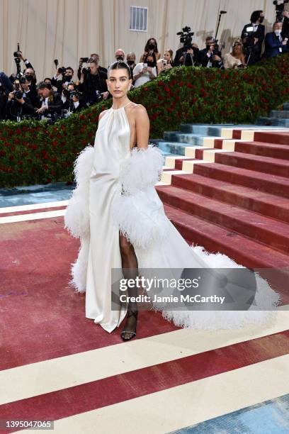 Hailey Bieber attends The 2022 Met Gala Celebrating "In America: An Anthology of Fashion" at The Metropolitan Museum of Art on May 02, 2022 in New...
