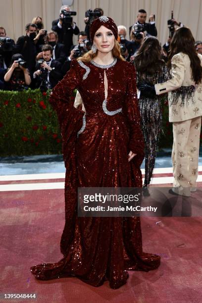 Jessica Chastain attends The 2022 Met Gala Celebrating "In America: An Anthology of Fashion" at The Metropolitan Museum of Art on May 02, 2022 in New...