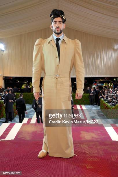 Bad Bunny arrives at The 2022 Met Gala Celebrating "In America: An Anthology of Fashion" at The Metropolitan Museum of Art on May 02, 2022 in New...
