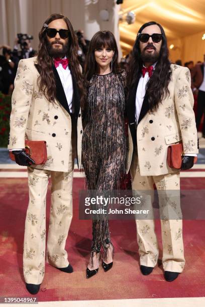Jared Leto, Dakota Johnson and Alessandro Michele attend The 2022 Met Gala Celebrating "In America: An Anthology of Fashion" at The Metropolitan...