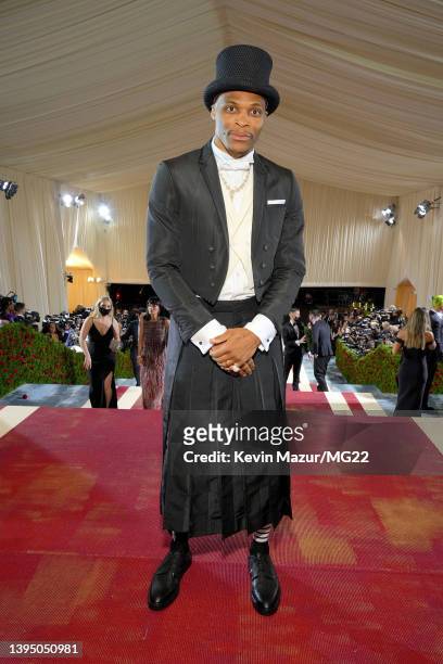 Russell Westbrook arrives at The 2022 Met Gala Celebrating "In America: An Anthology of Fashion" at The Metropolitan Museum of Art on May 02, 2022 in...