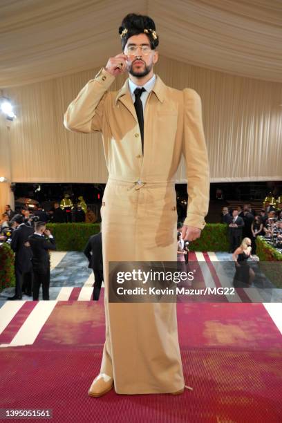 Bad Bunny arrives at The 2022 Met Gala Celebrating "In America: An Anthology of Fashion" at The Metropolitan Museum of Art on May 02, 2022 in New...