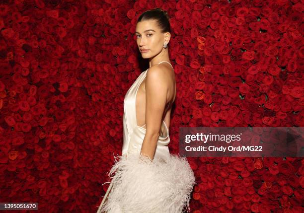 Hailey Bieber attends The 2022 Met Gala Celebrating "In America: An Anthology of Fashion" at The Metropolitan Museum of Art on May 02, 2022 in New...