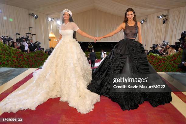 Kylie Jenner and Kendall Jenner arrive at The 2022 Met Gala Celebrating "In America: An Anthology of Fashion" at The Metropolitan Museum of Art on...