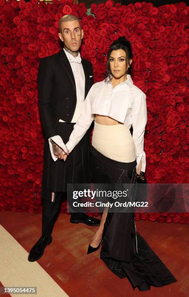 Travis Barker and Kourtney Kardashian attend The 2022 Met Gala Celebrating "In America: An Anthology of Fashion" at The Metropolitan Museum of Art on...
