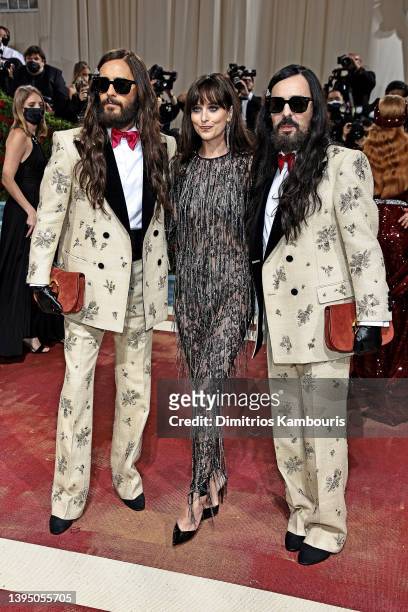 Jared Leto, Dakota Johnson, and Alessandro Michele attend The 2022 Met Gala Celebrating "In America: An Anthology of Fashion" at The Metropolitan...