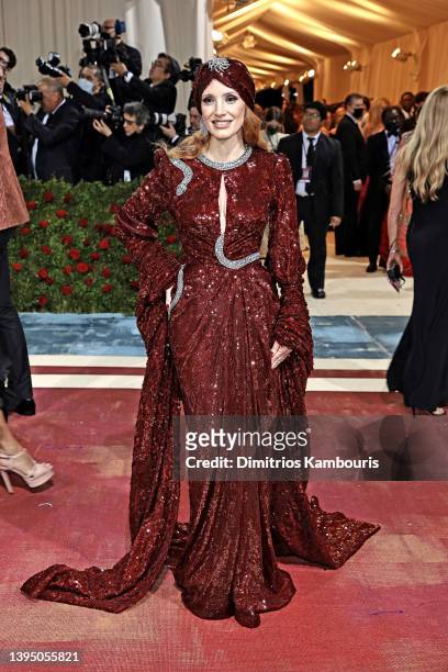 Jessica Chastain attends The 2022 Met Gala Celebrating "In America: An Anthology of Fashion" at The Metropolitan Museum of Art on May 02, 2022 in New...